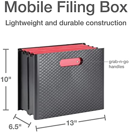 Pendflex Mobile File Box com alças, fácil configuração, colapso e armazenamento, 13 W x 10 h x 6,5 D, segura arquivos de tamanho