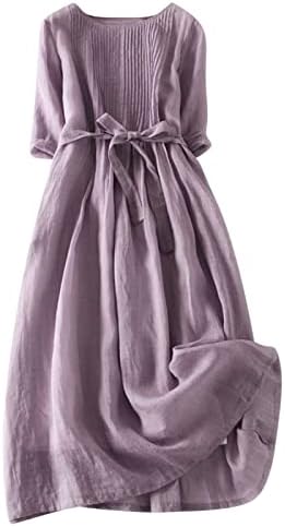 Vestidos de verão de PVCs para mulheres 2023 3/4 Vestido de linho de algodão de luva Cor de vestido de vestido longa