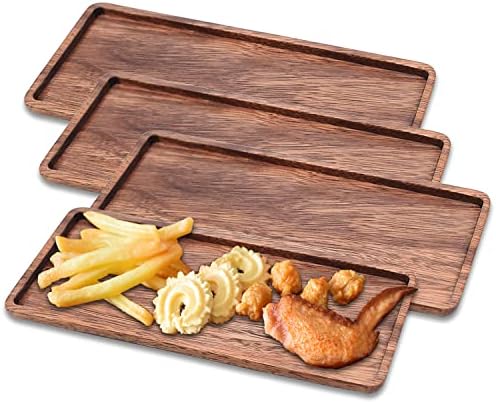 Bandeja de porção de madeira de 1Pack 14,2 x 4,7 Design de ondas Acácia retangular para decoração e entretenimento - perfeito para comida, charcutaria, queijo e aperitivos