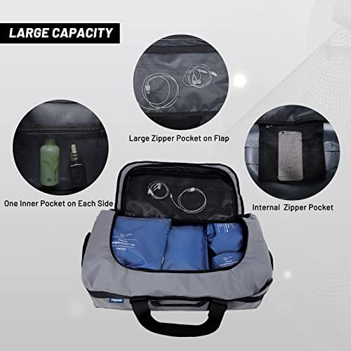 Nepest 60L Grey Gym Duffle Bag para homens Viagem Weekender Duffel Backpack Sacos com tiras de mochila de fundo destacável para viajar durante a noite Camping Sports Sports, fortes e resistentes à água