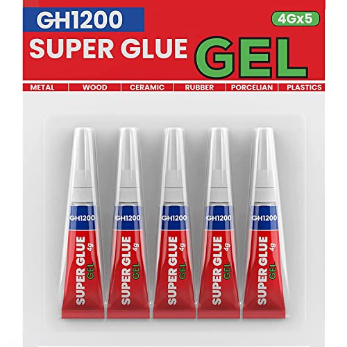 4GX 5 Value Pack Super Glue Gel Todos os objetivos com tampa anti -entupimento. Supercola adesiva super rápida e forte, cola de cianoacrilato para artesanato de bricolage e muito mais