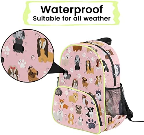 Dogs Kids Backpack for Girls, mochila rosa de criança 14.2 pol, Daypack à prova d'água Daypack pré -escolar Backpack School