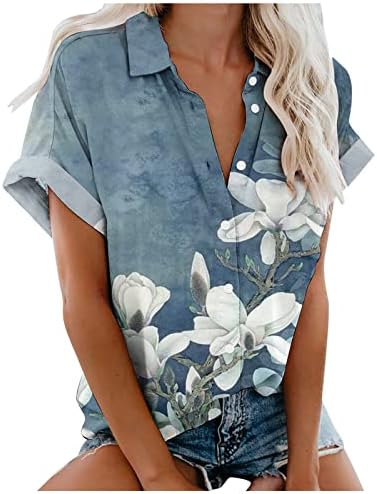 Tops Tipo Túnica para Mujer Camiseta Holgada Botones y Estampado floral camiseta con