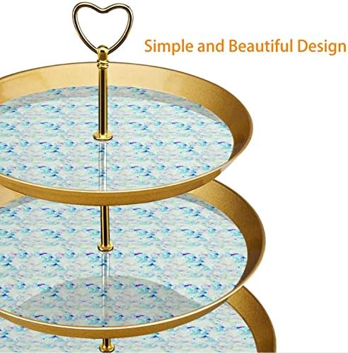 Conjunto de exibição de mesa de sobremesa, suporte de cupcakes de ouro, estandes de sobremesa, bandeja de porção de 3 camadas, suporte de camada de copo, suporte de bolo de casamento para mesa de sobremesa, abstrato de flor de arte azul