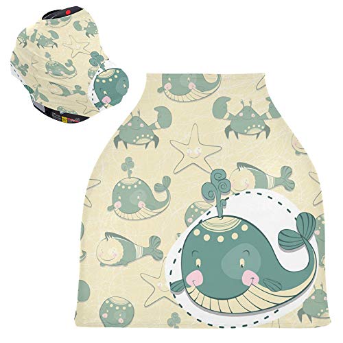 Yyzzh Marine Sea Life Whale Fish Crab Octopus Starfish Salecty Baby Car Seat Seat Covers Canopy Capas de enfermagem