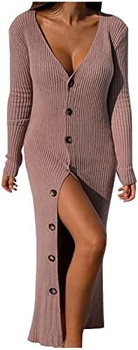 Vestido de suéter feminino Sexy Lief Comfort malha botão roscado para baixo de manga longa vestidos de malha vestidos
