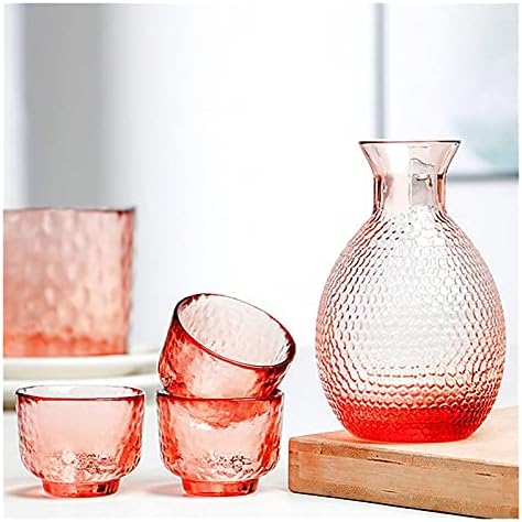 Wybw Japanese Saike Set Plum Wine Glass Jug Creative Amber Amber Hammersed Glass Jug Phnom Penh Whisky Cup de Birthday Gift Party Decoração/Conjunto de 4 Peças