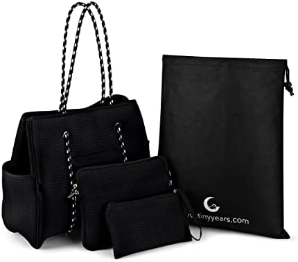 TinyYears Conjunto de 3 sacos de neoprene para mulheres - Bolsa de neoprene grande, bolsa de neoprene praia/bolsas de academia/bolsa