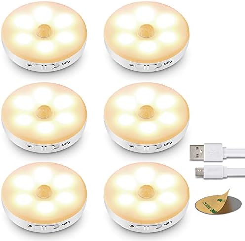 Pacote de 3 pacotes Sensor de movimento Interior e recarregável Luzes de armário LED alimentadas por bateria Luzes de degrau com 3M