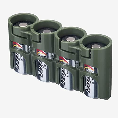 Storacell slcr123mg por powerpax slimline cr123 caddy de bateria, verde militar, segura 4 baterias