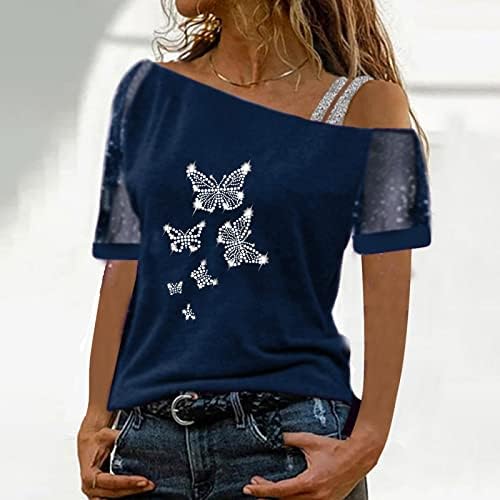 Miashui colher camisetas de manga longa para mulheres impressas da camisa de ombro de ombro sexy glitter curto médio