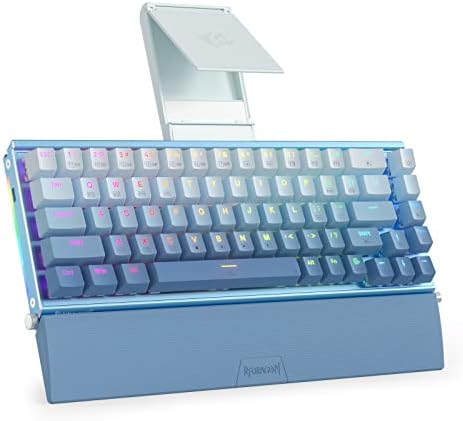 Redragon K641 PRO 65% Teclado mecânico de alumínio RGB, teclado de jogo compacto de 3 modelos 68 com espumas absorventes de som, descanso de pulso destacável, calcapa-chave de gradiente, soquete de troca quente atualizada, azul