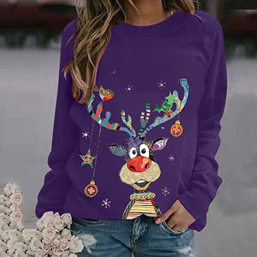 Moletom de Natal para mulheres Prinha de rena fofa Casual Casual Longe Longa Manga Longa Crewneck Tops Tops Camisão de suéter de Natal