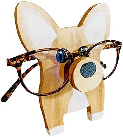 Marsrut Corgi Dog Glasses Stand Handmade de madeira espetáculo fofo Olhe de animais de estimação Display Decoração do escritório em casa Decoração Corgi Stand