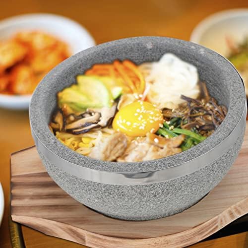 Zerodeko Rice Bowls Coreanos Pote Coreano Bigela de Pedra Cozinha Ferro Ferro Dolsot Bibimbap Bowl com base de madeira escaldante