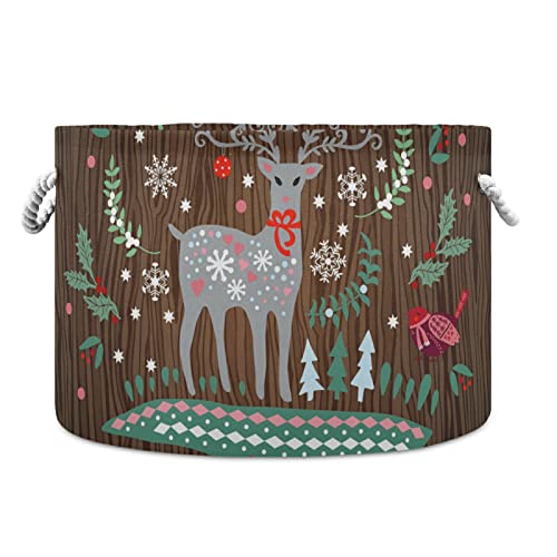ALAZA Feliz Natal Rena Deer Retro Storage Basket Bestkets Grande cesto de lavanderia dobrável com alça, 20x20x14 em