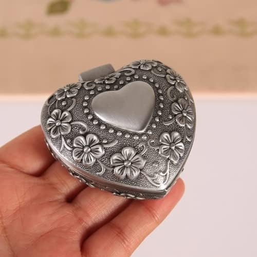 Caixa de jóias de metal retro Zhome - Antigo Heart Forma do coração Organizador de armazenamento de bugigangas pequeno Caixa de presente do anel de toques para meninas mulheres
