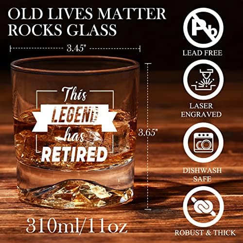 Ponpur The Legend se aposentou e antigo Lives Matter Whisky Glass, 2 pacote de vidro de uísque para homens pai marido irmão colegas de trabalho tio amigos