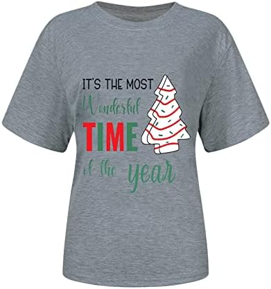 Camiseta de manga curta para mulheres, impressão de árvore de Natal engraçada camisetas, camisetas gráficas de cartas, férias de Natal tops de blusas