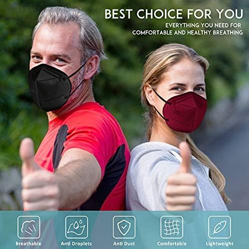 Chisip descartável KN95 Face Masks 50 pacote, 5 camadas de proteção respirável para adultos, homens, mulheres, multicoloria