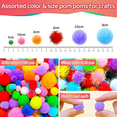 IooLeem Glitter Pom Pom Pom Pom, de 800pcs, tamanhos variados, pompons para artesanato, bolas de pom pom, pompons glitter, suprimentos