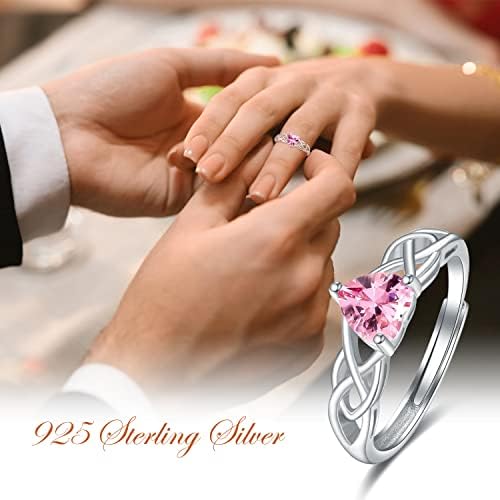 Anéis de coração de nó celta de oração 925 anéis de birthstone de prata esterlina anel aberto ajustável para mulheres com jóias tamanho 7-9