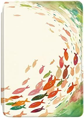 Felizmente, estojo de água para a água para o Kindle Paperwhite 4 -PU Cover inteligente de couro com despertar/sono Automóvel paperwhite 4 10ª geração-2018 Lançado-abstract colorido peixe colorido