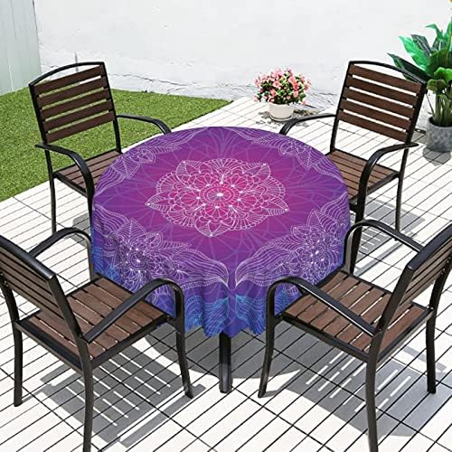 Toelas de mesa redondas de mandala roxa, tecido impermeável decorativo, roupas de mesa reutilizáveis ​​duráveis, resistência