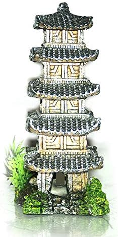 Classic Oriental Tower & Plants Aquarium Ornament Decoration 3156