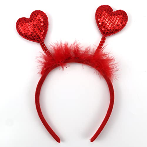 Toobit Dia dos Namorados Banda da cabeça Red Banda de cabelo Glitter Liginas Love Heart Design com Bandas Red Fluff para Mulheres