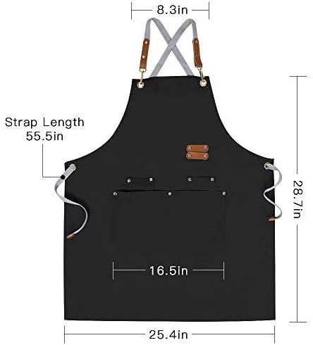 Chef Apron-Cross Back Apron para homens mulheres com tiras ajustáveis ​​e bolsos grandes, tela, m-xxl, preto