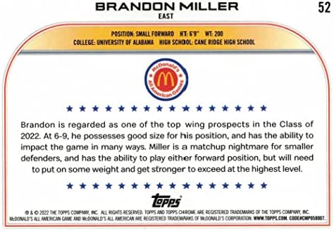 2022-23 Topps Chrome McDonald's All-American Basketball #52 Brandon Miller Pré-Rookie Card