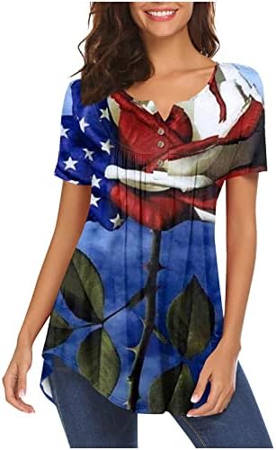 Tops impressos da bandeira americana feminina Tops casuais túnica de túnica curta de manga curta