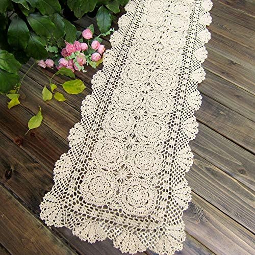 Kepswet algodão de algodão de crochê de crochê, corredor bege retangular mesa de café decoração de cômoda