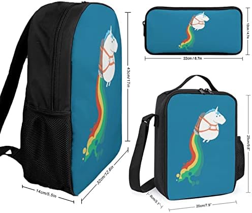 Space Unicorn Pattern School Backpack Conjunto 3pcs College Bookbag com lancheira leve e caixa de lápis para aluno