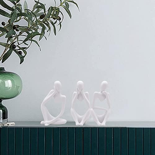 3 PCs White Thinker estátua escultura decoração de casa, estatuetas de arte abstrata de resina, mini boho pequenos detalhes para o livro moderno da sala de estar, prateleira de mesa de café Decoração de 3