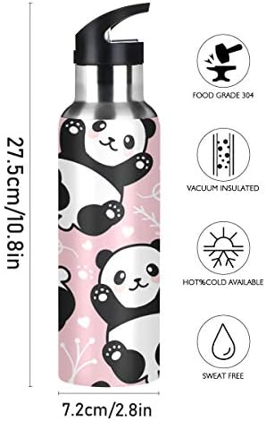 Baofu fofa rosa de panda panda acuum acuum isolado aço inoxidável à prova de vazamento largo com tampa de palha para academia