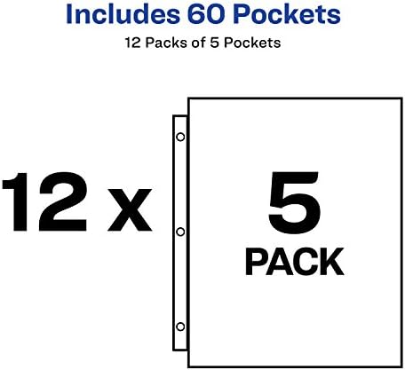 Bolsos Avery Binder, cores variadas, 8,5 x 11, sem ácido, durável, 60 jaquetas totais, 12 pacotes