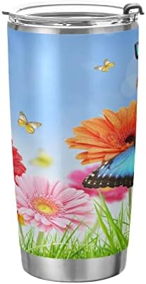 Alaza Butterflies e Daisies Tumbler com tampas e canudos, copo reutilizável de copo de copo isolado de aço inoxidável,
