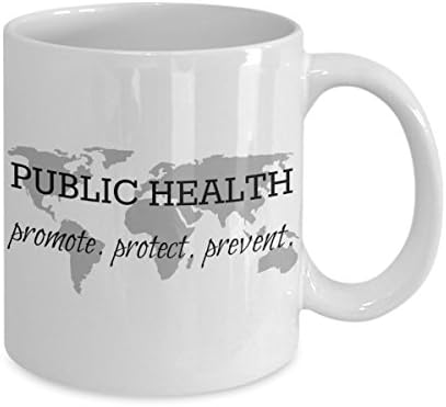 Presentes de saúde pública - promover. proteger. evitar. - Caneca de café de cerâmica 11 oz para profissionais de saúde pública Epidemiologists de educadores de saúde comunitária