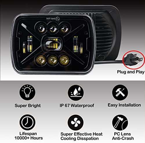 Hozan 5x7 7x6 faróis de LED retangulares compatíveis com Wrangler YJ Cherokee XJ Substituição H6054 H5054 H6054LL 69822 6052