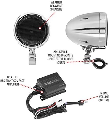 Boss Audio MC470B Motocicleta amplificada de 1.000 watts/alto-falante todo-o-terreno e streaming de áudio do sistema amp)