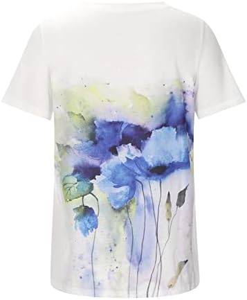 Camiseta de blusa para mulheres outono verão 2023 manga curta gola pescoço de pescoço algodão gráfico de algodão floral