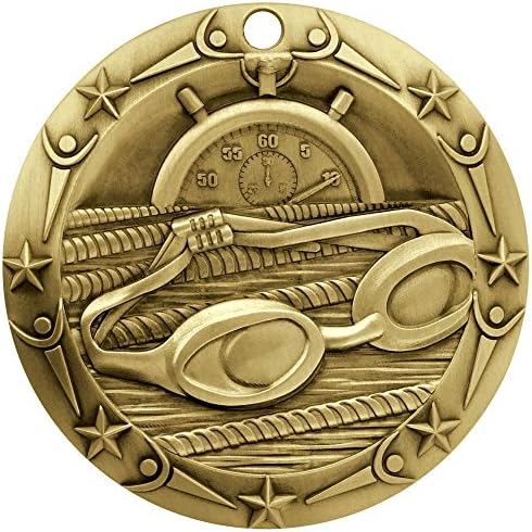 Medalha gravada em classe mundial da Decada Awards - ouro, prata ou bronze | Medallion de nadar com 3 polegadas de largura com fita