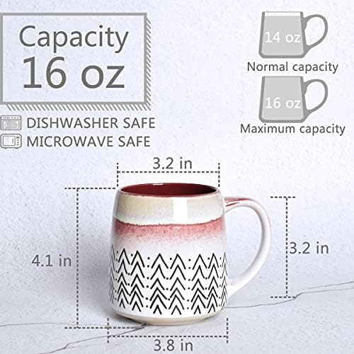 Bosmarlin Grande Caneca de Caça Cerâmica de 2, 16 oz, Red Big Sites Tea Cup para escritório e casa, lava -louças e cofre de microondas