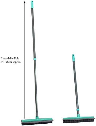 JVL Indoor Extendeable Rubber Bristle Brush Broom com Squeegee, Turquesa/Gray,