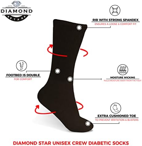 Diamond Star Diabetic Meias para homens Mulheres não vinculativas Doutor Aprovado pela tripulação Diabética Socks Brown 12 pares