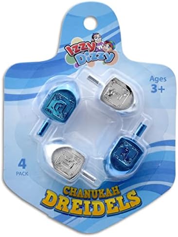 Izzy 'n' Dizzy Hanukkah Dreidels - Dreidel azul e prata metálico - 4 pacote médio