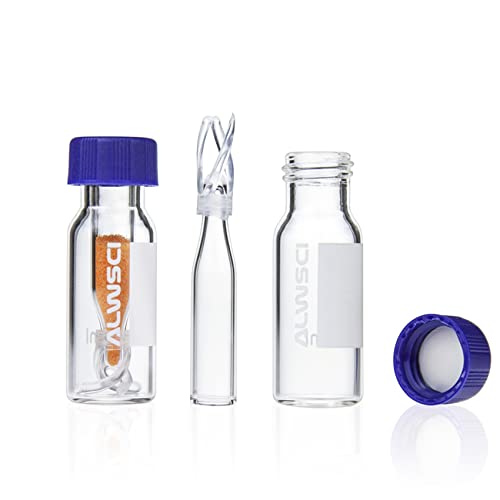 ALWSCI 2ML 9mm HPLC frasco de amostramento automático Clear Graduação do frasco, tampa de parafuso azul 9-425 com orifício,