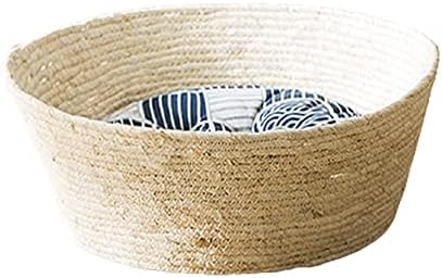 Akdxm tecido de estimação de gato redondo cesta de rattan cesta de animais de estimação natural de milho de milho material resistente a desgaste de desgaste, não fácil de deforme de deformidade, almofada configurável, leito de estimação de tecelagem + almofada, m